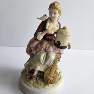Andrea by Sadek Porcelain Figurine Lady with Bird and Mandolin – 6.5” Victorian